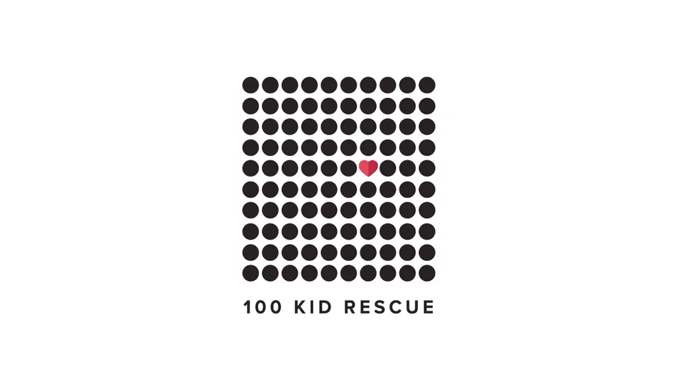 100 Kid Rescue logo, a grid of dots with one highlighted